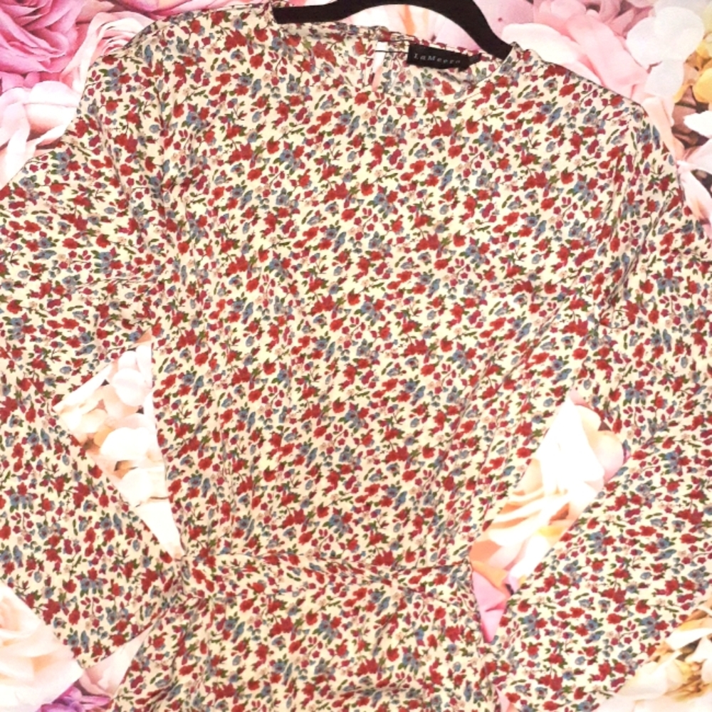 Red white and blue floral tie waist maxi dress